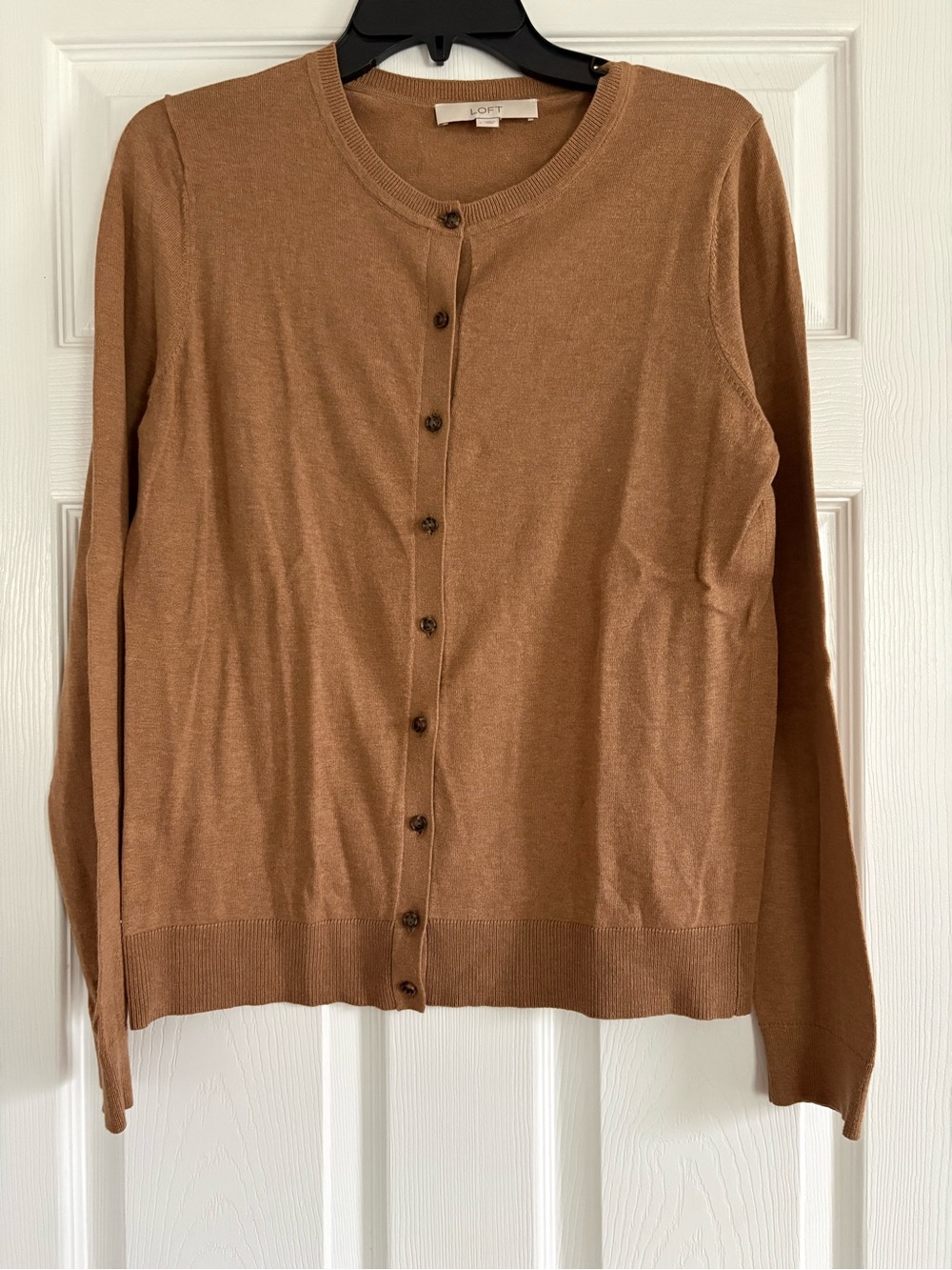 Loft Women's Classic Crewneck Cardigan Camel Brown